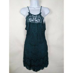 Free People Dark Teal Lace Slip Dress